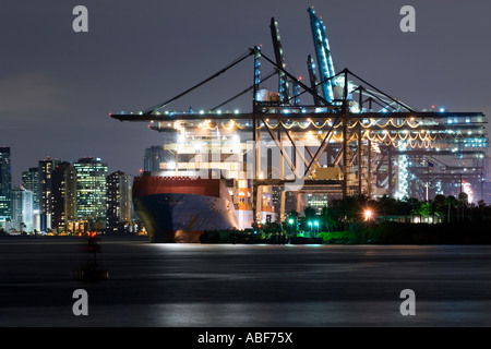 Gantry Kräne entladen Frachter im Hafen von Miami, Miami, Florida Stockfoto