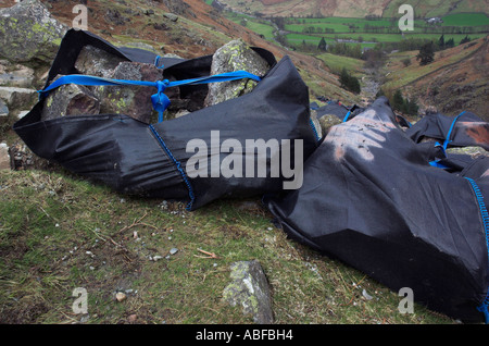 Taschen von Felsen durch den Fußweg im englischen Lake District in Reparaturen, stark erodierte Wanderwege nutzbar Stockfoto