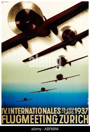 Zürich Air Show 1937 Poster für die Swiss International Air Show an dem Deutschland seine neue Flugzeuge der Luftwaffe zeigte Stockfoto