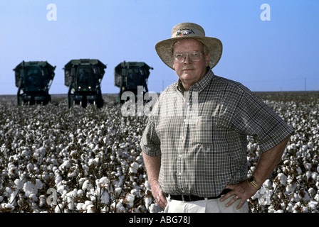 California Baumwolle Bauer und Erntemaschinen im Hintergrund. Stockfoto