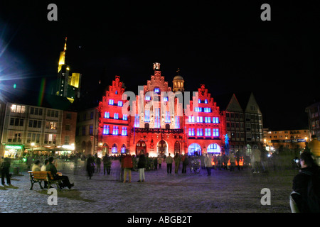 Römer in der Nacht, Luminale, Frankfurt Am Main, Hessen, Deutschland Stockfoto