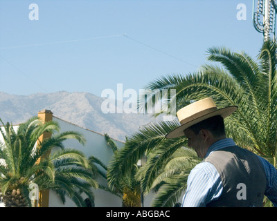 Kopf Schuss Reiter in Tracht am Fuengirola Romeria, Fuengirola, Costa Del Sol, Spanien, Europa, Stockfoto