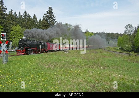 Dampfzug für die Brocken verlassen Drei Annen Hohne im Harz Bergregion Stockfoto