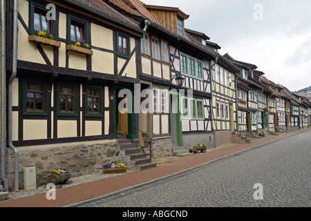 Alte Häuser in der Stadt Stolberg im Harz Stockfoto