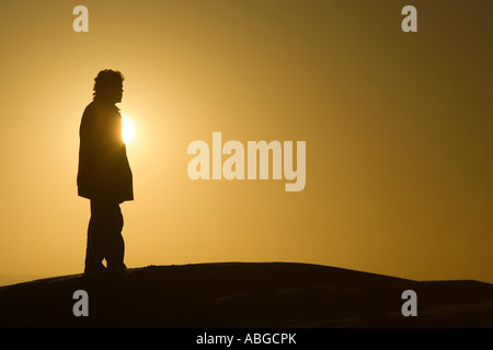 Reiseführer Umfragen Landschaft von oben der Düne Sunrise Erg Chebbi, Marokko Stockfoto