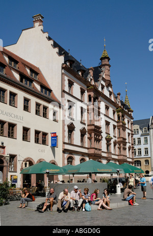 Nikolaik Kirchplatz mit Nikolai Oldschool und Ritter Straße, Leipzig, Sachsen, Deutschland Stockfoto