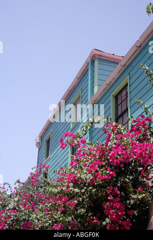 Pastell gefärbt Geschäfte in Wharfside Village, Cruz Bay, USVI Stockfoto