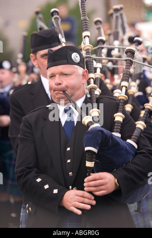 Schottische Volksmusik Tasche Rohre Piper marschieren in Pipe Bandteil der Annan-Reiten der Märsche Scotland UK Stockfoto