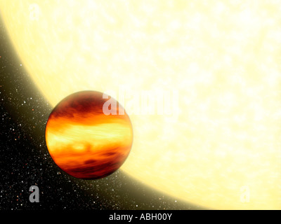 Eine künstlerische Darstellung zeigt ein Gasriese Planet umkreist sehr nah an seinen Mutterstern. Stockfoto