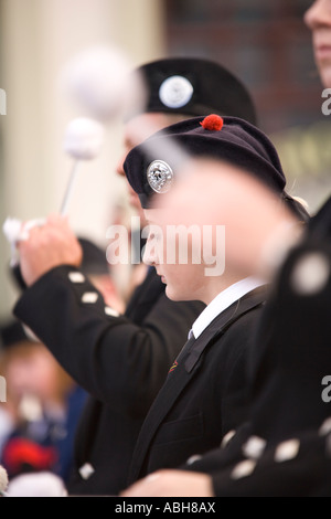 Schottische Volksmusik Pipe Band Wettbewerb Trommler Trommeln am Annan Reiten der Märsche Dumfriesshire Scotland UK Stockfoto