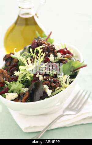 Salat garniert mit Walnüssen, getrockneten Cranberries und Ziegenkäse Stockfoto