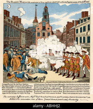 Paul Revere Gravur der Boston Massaker 1770 eine Veranstaltung, die zu den revolutionären Krieg. Farbe Gravur Stockfoto