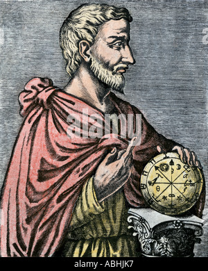 Pythagoras antiken griechischen Philosophen und Mathematiker. Hand - farbige Holzschnitt Stockfoto