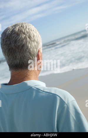 Mann, Blick auf das Meer, Rückansicht Stockfoto