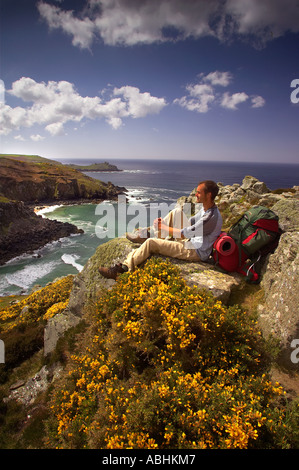 Die Klippen von Zennor in Nord Cornwall mit Blick auf den Knurrhahn Kopf Stockfoto