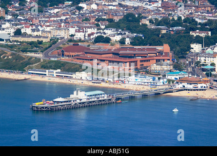 Bournemouth Pier, Bournemouth International Centre (BIC), Hotels und Meer. Küste von Dorset. VEREINIGTES KÖNIGREICH. Stockfoto