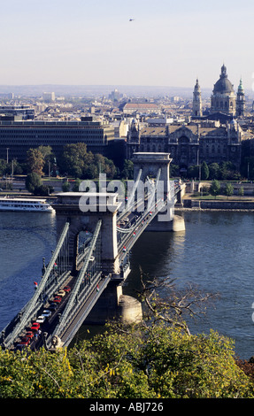 Budapest, Ungarn. Luftaufnahme der Kettenbrücke, Architekt William Tierney Clarke, von Adam Clark gebaut. Stockfoto