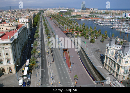 Panoramablick über den Passeig de Colom Barcelona Barça Barca Catalonia Katalonien Katalonien Costa Brava España Spanien Europa Stockfoto