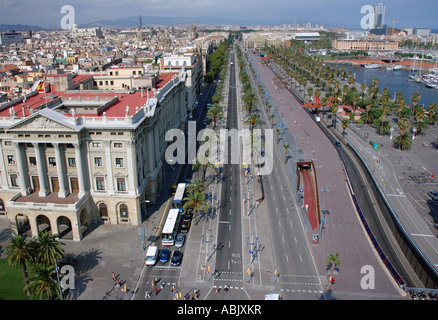 Panoramablick über den Passeig de Colom Barcelona Barça Barca Catalonia Katalonien Katalonien Costa Brava España Spanien Europa Stockfoto