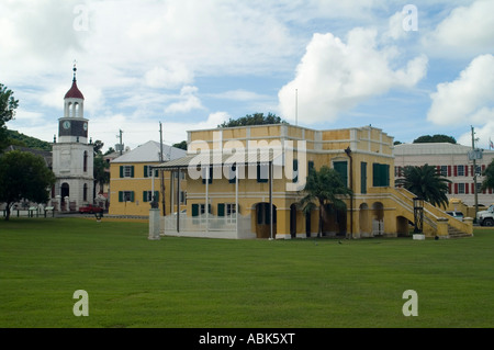 Zollhaus und Kirchturm Gebäude, Christiansted, St. Croix, Amerikanische Jungferninseln Stockfoto