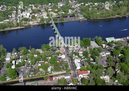 Luftbild von New Hope, Pennsylvania, Lambertville, New Jersey und Delaware River Stockfoto