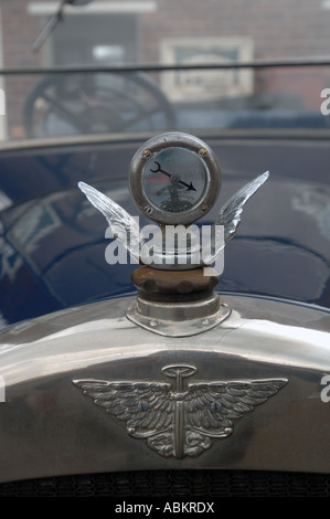 Vintage Car Classic Nahaufnahme von Maskottchen und Heizkörper Abzeichen Stockfoto