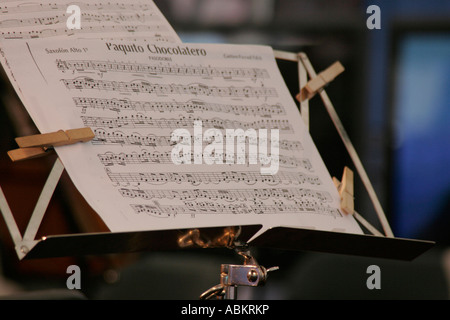 Noten auf Ständer für Paquito el Chocolatero Stockfoto