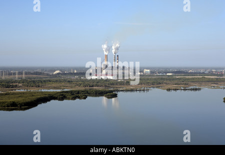 Luftbild des schweren industriellen macht Meerwasserentsalzungsanlage Tampa Bay Apollo Beach Big Bend Florida Stockfoto