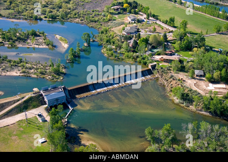 Luftaufnahme des historischen Barber-Staudamm am Fluss Boise in Boise, Idaho Stockfoto