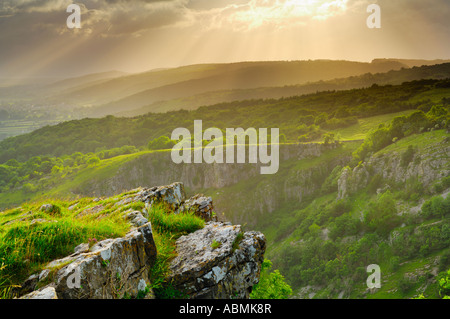 Anzeigen von Cheddar Gorge am Rande der Mendip Hills in Somerset, England Stockfoto