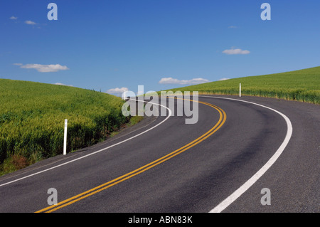 Straße und Felder in der Nähe von Colfax, Palouse Region, Whitman County, Washington, USA Stockfoto