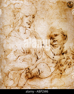 Leonardo da Vinci-Studie für die Madonna mit Kind und Katze Stockfoto