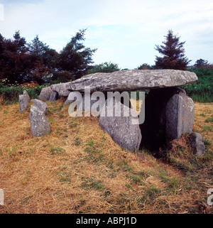 Die Überreste eines neolithischen Grabes ein Dolmen auf Ile Grande Brittany France Stockfoto