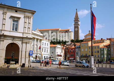 Tartini Platz Piran Primorska Istrien Slowenien ehemalige ex-Jugoslawien Pirano Istra Istrien Halbinsel slowenischen Osten Ost-Europa Stockfoto