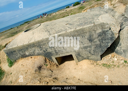 Deutsche Bunker Pointe Du Hoc Normandie Frankreich zerstört Stockfoto