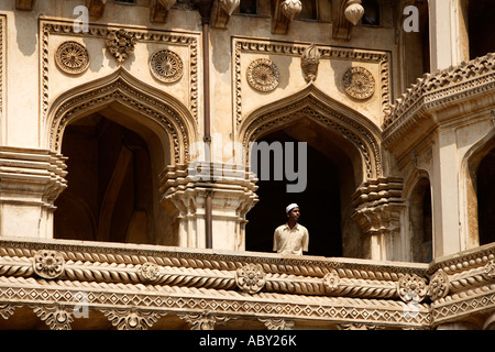 Detail Charminar die vier Türme Basar Hyderabad Andhra Pradesh, Indien Stockfoto