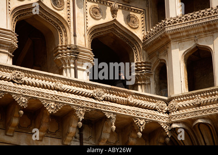 Detail Charminar die vier Türme Basar Hyderabad Andhra Pradesh, Indien Stockfoto