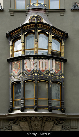 Detail der Art Nouveau Gebäude, Pařížská Straße, Prag, Tschechische Republik Stockfoto