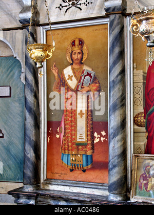 Saint Xrysostomos, Holly Buch Wand Abbildung alte Kirche Kreta Krete hält Insel Griechenland Stockfoto