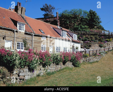 Malerischen Steinhäusern, Whitbys Dorf in der Nähe von Whitby, North Yorkshire, England, UK. Stockfoto