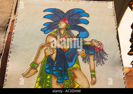 Maya Malerei auf Leder, Chichen Itza, Bundesstaates Yucatán, Mexiko Stockfoto