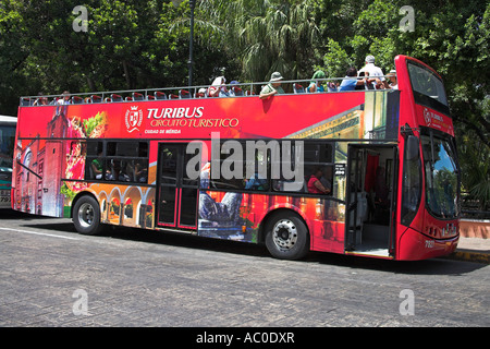 Turibus Tour bus, Plaza Mayor, auch bekannt als Plaza De La Independencia und Zocalo, Bundesstaat Merida, Yucatan, Mexiko Stockfoto