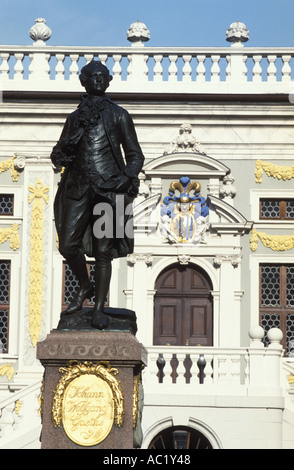 Statue von Goethe am Ort Naschmarkt vor der alten Börse Leipzig Sachsen Deutschland Stockfoto