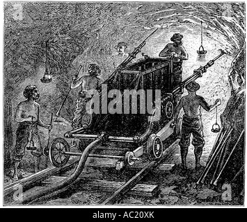 Stich 1885 eine Bohrmaschine in der Mont-Cenis-Tunnel zwischen Frankreich und Italien Europa Stockfoto
