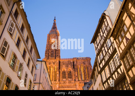 Rue Merciere Westfassade Nordturm der Muttergottes s Kathedrale Cathédrale Notre Dame Rue Merciere Straßburg Elsass Frankreich Stockfoto