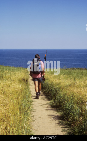 Mann auf Angeln Reise, Porthbeor, The Roseland Halbinsel, Cornwall, UK Stockfoto