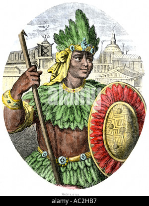 Aztekische Kaiser Montezuma II. Hand - farbige Holzschnitt Stockfoto