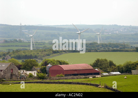 Trysglwyn-Windpark von Parys Berg Amlwch Anglesey North Wales UK betrachtet Stockfoto