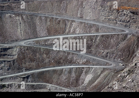 Spuren führen an der Unterseite des Schwarzsees Asbest mine in Quebec Stockfoto