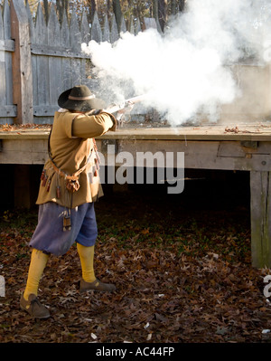 Demonstration der Schnauze, die Dreharbeiten in Jamestown Settlement Stockfoto